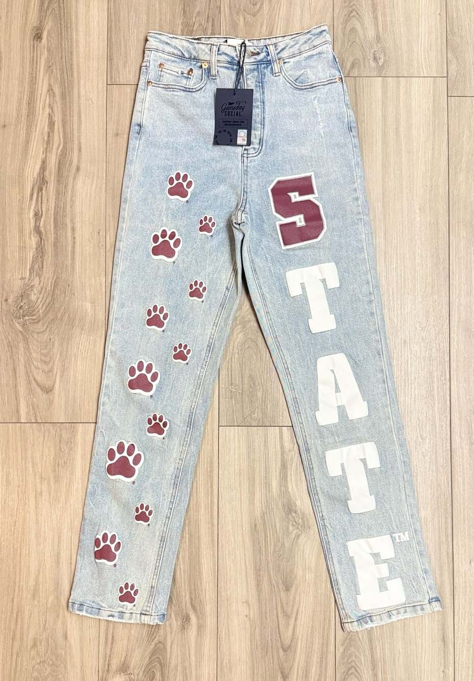Gameday Social State Paw Print Light Wash Denim Jeans Women’s Size 26